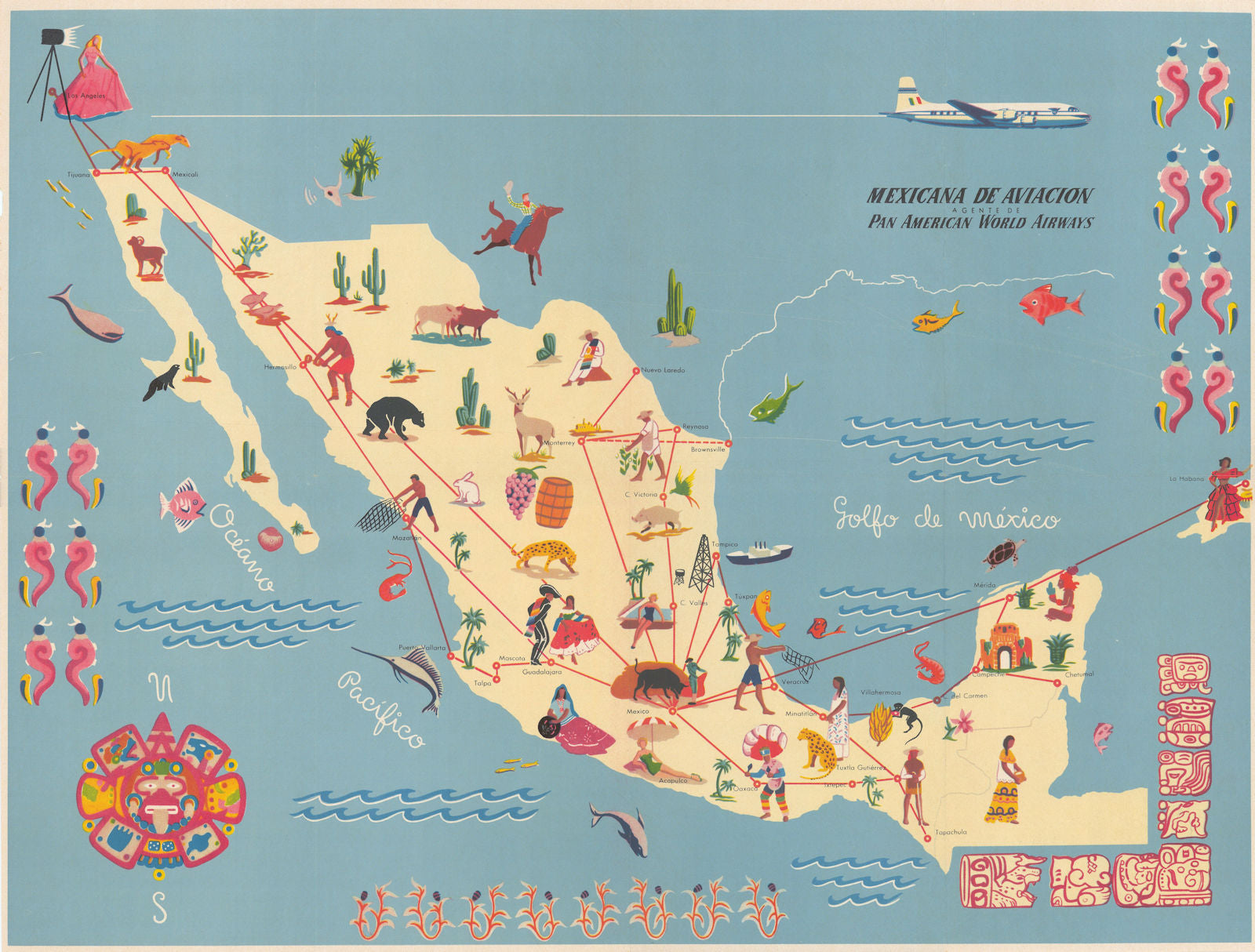 Mexicana de Aviacion. Pictorial airline network route map 17